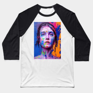 Painted Insanity Dripping Madness 1 - Abstract Surreal Expressionism Digital Art - Bright Colorful Portrait Painting - Dripping Wet Paint & Liquid Colors Baseball T-Shirt